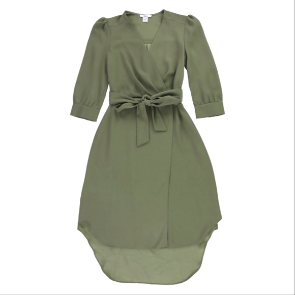 Bar III Asymmetrical Wrap-Style Dress in Olive Green, Sz 12 - Picture 3 of 13
